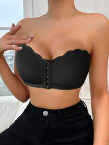 Sexy Comfort Push-Up Bandeau Bra Strapless For Women Front Closure Wireless Underwear Tube Top Wavy Edge No Show Bralette Bandeau Adjustable Scallop Trim Lingerie Breathable Everyday Lingerie & Underwear For Women
