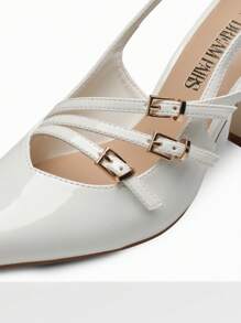 Women's Kitten Heel Slingback Pumps - Pointed Toe Buckle Strap Elegant Heels For Wedding, Party & Dress Occasions - trắng - Xem 8