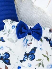 Baby Girl Clothing Summer Baby Girl Set Cap Sleeve Cute Bow Top & Butterfly Print Casual Shorts 2 Pieces Outfit