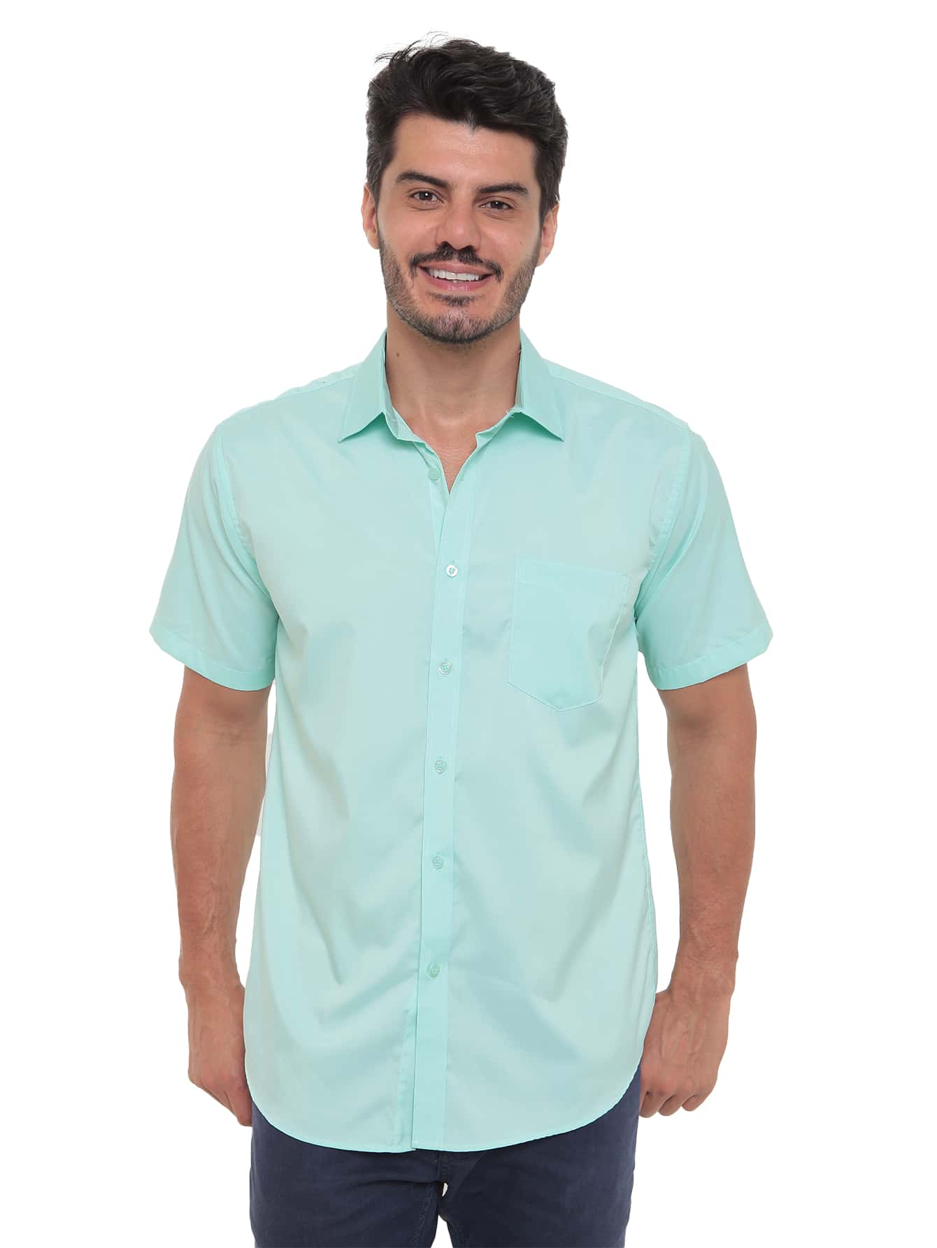 Rand paul Men's Slim Fit Short Sleeve Plain Dress Shirt With Pocket - màu xanh lá - Xem 1