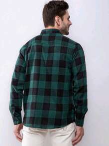 Men's Long Sleeve Plaid Flannel Shirt - 綠色 - 查看 6
