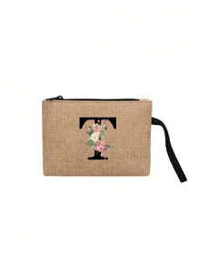 印有首字母和花环图案便携式零钱包、手拿钱包、便携式小包、适合送礼、旅行小包装、轻便储物袋、旅行洗衣拉链袋 - 非常适合旅行和度假派对、节日化妆包 - 送给朋友、家人或自己的完美礼物 - 旅行包，男女皆宜