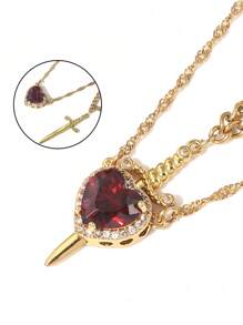 1 pièce, collier ras-de-cou couple épée de chasse en forme de cœur créatif. Pendentif cœur et épée. Couleurs or et argent. Bijoux romantiques pour la Saint-Valentin, le mariage. 2 accessoires de mode assortis