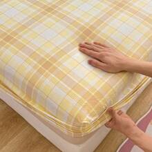 1 pieza Nueva Sábana Ajustable de Algodón Lavado Clase A Antibacterial, con Estampado de Fresa Colorida, Cuadros Verdes y Fragancia, (Sin Funda de Almohada), Protector de Colchón de Impresión Digital Fresca, Protección Antibacterial de 360°, Suave y Transpirable, Adecuado para Dormitorios de Estudiantes, Todo el Año, Lavable a Máquina