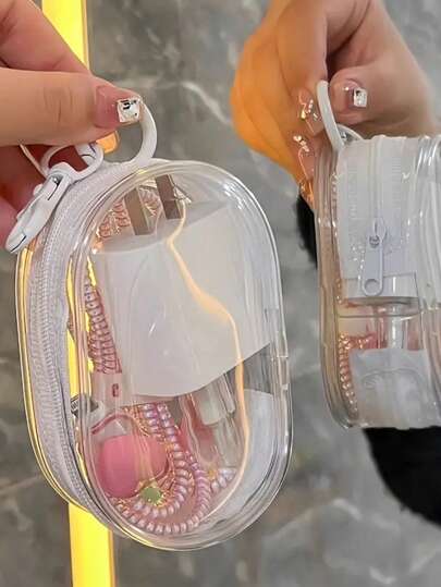 1/2 件迷你便携式透明电缆整理器用于存放电缆充电器、耳机、珠宝等、户外旅行钥匙扣包（带挂钩）