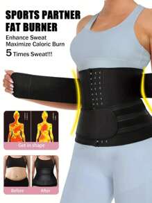 1pc Women's Waist Trainer Belt, Made Of Polyamide & Stretch Knit Fabric, Hand Wash, Stretches Body Shaping, Weight Loss, Long Torso Fat Burning Belt, For Workout & Exercise - Black - View 3