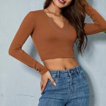 Women Long Sleeve Crop Top Casual Front Button V Neck Ribbed Knitted Slim Fit Fairy Grunge Shirts
