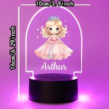 1 pièce Lumière d'illusion LED 3D de lampe de nuit décorative de cadeau d'anniversaire avec personnalisation de nom de princesses de bande dessinée, lumière chaude, cadeau de Noël
