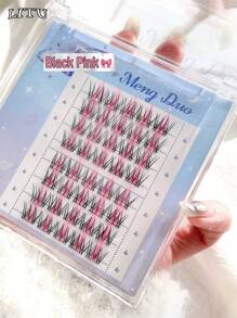 40pcs/8 Rows Colorful False Eyelashes, Sweet & Cute Devil, Pink & Purple Creative Cartoon Girl Lashes, Volumized Multi-Layered Natural Lookinglash Clusters,Eyelash Clusters,Individual Eyelashes,Lashes,Fake Lashes - Multicolor - View 3