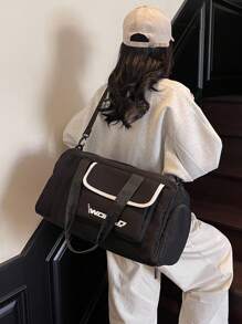 Casual Short Trip Bag For Women, Large Capacity Commuter Bag, Travel Luggage Organizer Bag, Shoulder & Crossbody Bag, Suitable For Sports & Gym Holiday Essentials Holiday Travel Essentials Travel Bag Travel Accessories - Black - View 4