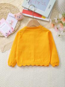 Baby Girl Lightweight Hollow Floral Button Down Long Sleeve Knitted Cardigan