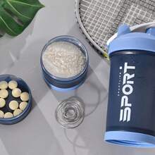 优质三层运动蛋白摇摇杯 | 带人体工程学手柄的防漏混合杯 | 适合健身房、旅行和户外健身 | 包括储物隔层 - 彩色 - 查看 6