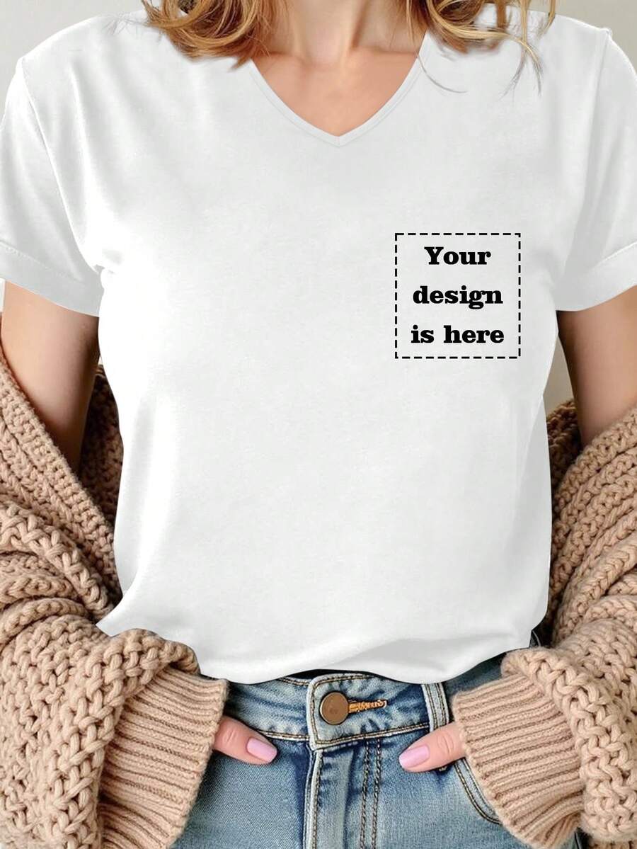 Customized Gift, Customized Women's T-Shirt - Add Your Own Text And Images (Family Photo/Selfie/Pet Photo/Friend Photo) To Design Your Own Personalized Printed T-Shirt - White - View 1