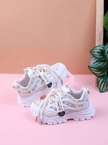 儿童白色运动鞋，厚底休闲跑鞋，适合男孩和女孩，透气运动训练鞋 - 米色 - 查看 6