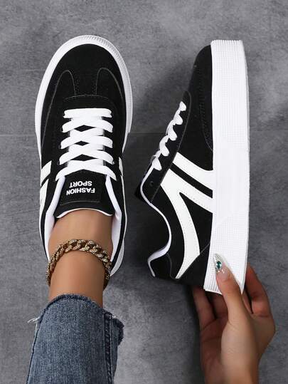 运动鞋女鞋鞋底黑色休闲运动鞋系带舒适百搭运动鞋女式滑板鞋