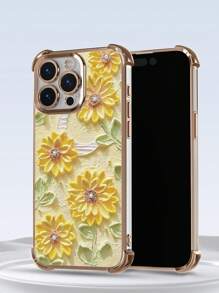 1pc Sunflower Moon Electroplated Four-Corner Anti-Drop TPU Phone Case Compatible With IPhone 16, 15 Pro Max, 14 Pro Max / Galaxy, / Honor X6A, X7B, X8B - Gold - View 4