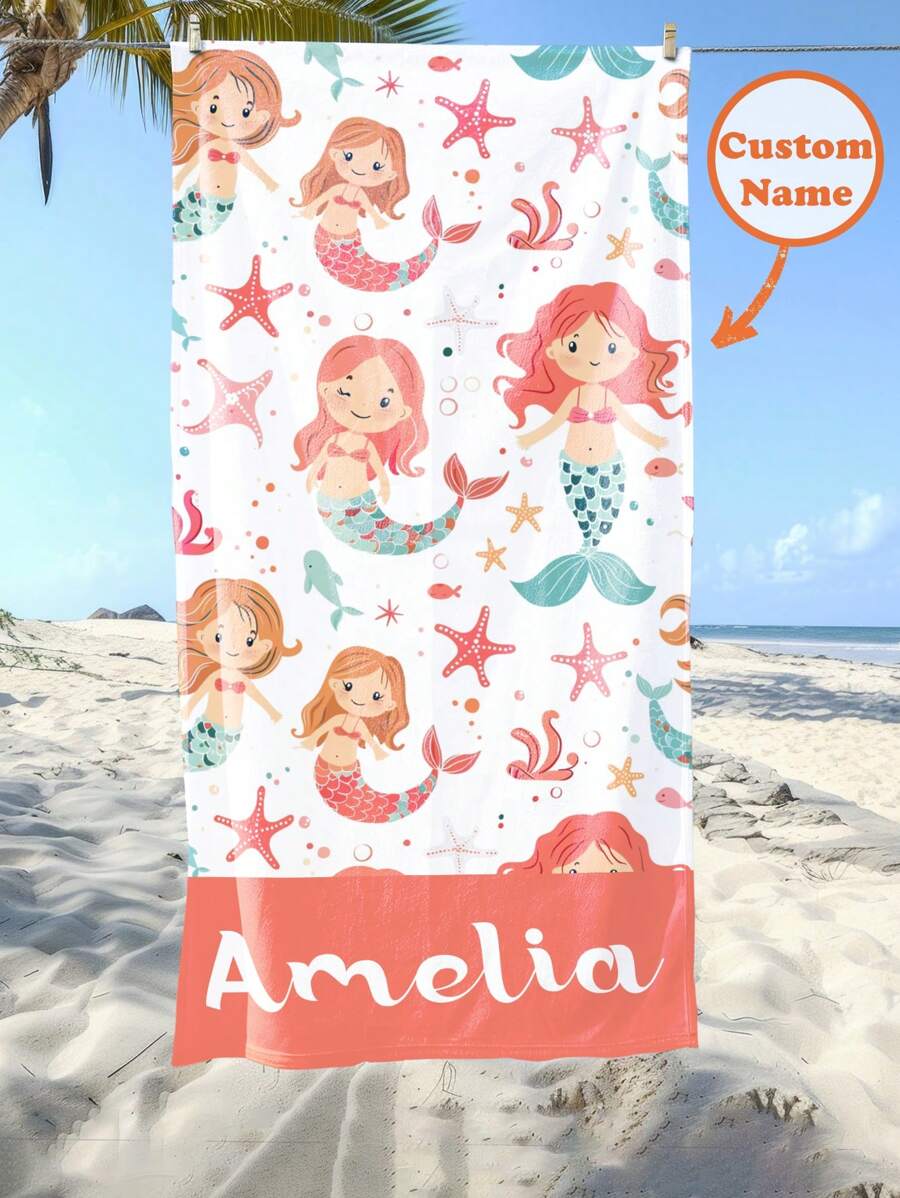 Personalized Kids Beach Towel,Summer Birthday Gift For Kids,Summer Vibes,Girls Beach Trip,Custom Beach Towel,Swimming Pool,Beach Decor,Multi-Functional,Ornamental,Letter,Stylish,Modern,Colorful,Cute,Adorable,Casual,Custom,Personalised,Unique,Customized,Ideal Gifts For Him,Ideal Gifts For Her - Multicolor - View 1