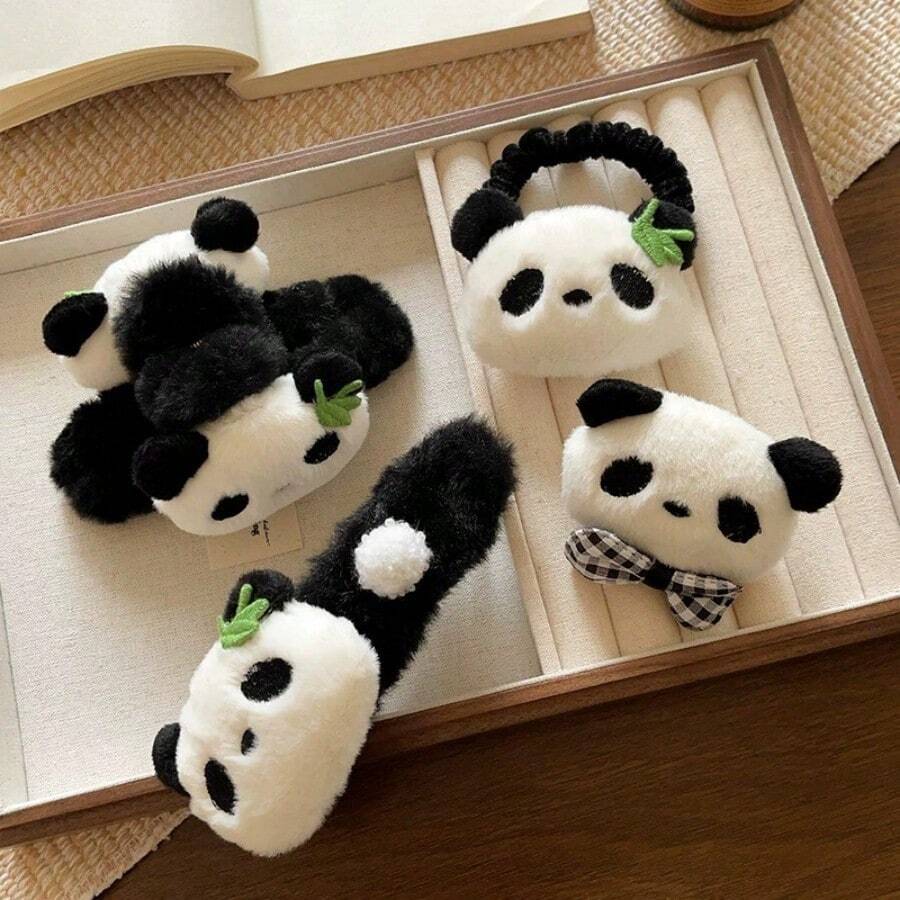 Clip de agarre de peluche de panda lindo, pinza para el cabello en la parte posterior de la cabeza, conjunto de clips de agarre de aro para cola de caballo, accesorios para el cabello, adecuados para baño, fiesta, cumpleaños, regalos de Navidad, decoración del hogar, decoración de otoño, accesorios para el cabello de vuelta al colegio