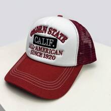 1 件男女通用春夏美式嘻哈刺绣字母棒球帽，透气网眼拼布卡车司机帽