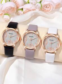 3 Fashionable And Exquisite Gifts, Gift Sets, Casual Round Love Digital Face Women's Quartz Watch, Casual Belt, Sisters Lovers' Watch, Suitable For Gift Giving, Sisters Gift Set