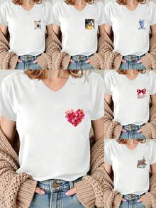 Customized Gift, Customized Women's T-Shirt - Add Your Own Text And Images (Family Photo/Selfie/Pet Photo/Friend Photo) To Design Your Own Personalized Printed T-Shirt - White - View 3