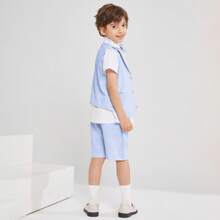 LONTAKIDS Boys Summer Suit Dress Clothes Kids Wedding Ring Bearer Outfit 4Pcs Shirt Vest Shorts Set - 藍色 - 查看 4