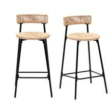 2-Piece Hand Woven Paper Rope Bar Stool Bohemian Round Kitchen Restaurant Bar Chair - Bộ A-2 món (màu gỗ) - Xem 4