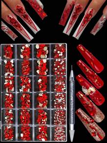 2026新款24格水晶水钻美甲套装 – 平底及异形宝石夏季设计 | 按压式美甲装饰套装 - 香檳色 - 查看 5