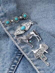 4 Stücke/Set Vintage Boho-Stil Broschen - Westlicher Türkis-Stil, Modezubehör, geeignet für Hüte und Freizeitkleidung - Cowboyhut, Blitz, Herz, Kaktus, Kreuz, Pferdekopf, Stierkopf Design Broschen Kleider Accessoires Pin für Kleidung Tasche Rucksack für Schule Büro Accessoires Hemden Jacken Schmuck Halloween Kleidung Pin Lustig Süß Lehrertag Geschenke Halloween Accessoires Kostümzubehör Taschencharms Weihnachten - Verschiedenfarbig - Übersicht 3