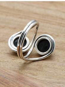 Black Onyx 925 Sterling Silver Gemstone Adjustable Ring - 黑瑪瑙 - 查看 5