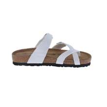 Women's Slide Sandals Adjustable Buckle Open Toe Slip-On Cork Footbed Slides Toe Loop Cross Strap Flat Sandal Comfort Casual Summer Slippers Shoes - trắng - Xem 4