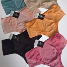 Kit 10 Calcinhas Cós Alto Pala Dupla Larga Microfibra e Renda Lingerie Feminina