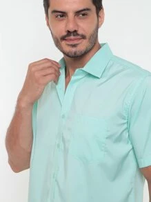 Rand paul Men's Slim Fit Short Sleeve Plain Dress Shirt With Pocket - màu xanh lá - Xem 8
