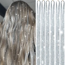 发饰套装 4/6/10 件 800/1200/2000 股银色发饰接发仙女发饰耐热闪亮闪光接发 适合女性 - 彩色 - 查看 14