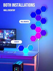 10/8/6/3 Pcs Set LED Hexagon Game Wall Lamp, Hexagon RGB Panel, Smart Hexagon Wall Light, Gaming Wall Lamp, App Control, Music Sync, DIY Modular Geometric Assembly, Suitable For Game Room, Living Room, Bedroom, Computer Desk Decor, E-Sports Smart Pickup Atmosphere Light - White - View 2