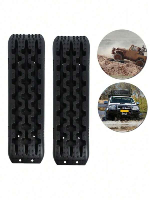 YRHome 2 Stück Sandbleche Anfahrhilfe Wohnmobil Recovery Board Offroad Traktionshilfe Traktionsmatte Traktionsband Schwarz Schlamm Sand Schnee Reifenleiter für Geländewagen LKW PKW 10T Schwarz