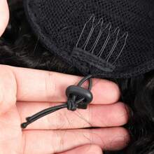Extensiones de cola de caballo con cordón y clip para cabello humano, para mujeres, rizado, ondulado, grueso, aspecto natural, liso y rizado. - Natural Black - Ver 7