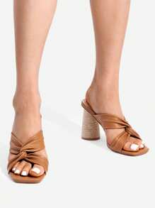 Women Fashion Chunky Round Heel Mule Sandals, Comfortable Open Toe Slip On For Summer Wearing - màu nâu - Xem 2