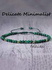 YAUKIA Delicada pulsera minimalista de malaquita y obsidiana negra - Pulsera delicada de piedra natural de malaquita - Pulsera de capas de cristal de malaquita y obsidiana - Regalo de piedra de nacimiento para mamá, esposa, amigas