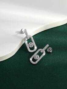 Vaerine 1 Par de Pendientes Elegantes y Lujosos de Plata de Ley 925 con Diseño Geométrico Hueco y Circonita Cúbica para Mujeres, Apropiados para Citas, Fiestas, Uso Diario, Exhibición de Charm, Regalo Perfecto para el Día de la Madre