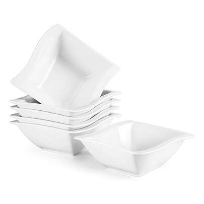 6 Pieces Bowls, Porcelain Bowl Set, White Set, Daily Use, Square Bowl With Corrugated Edge, 11oz