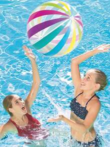 قطعة واحدة كرة نفخية شفافة مخطّطة، كرة رياضية نفخية ملونة ذات بقع ومخطّطات من مادة البي في سي، أدوات إكسسوارات حفلة منزلية، ديكور حفلة حمام السباحة، هدية تذكارية - متعدد الألوان - مشاهدة 5