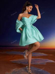 Abito elegante da sera Anymoon con decorazioni floreali 3D, adatto per balli formali, lauree, riunioni di ex alunni, feste, matrimoni e altri eventi, abito da festa, abito da invitato al matrimonio