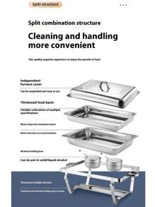 MiLaiWP Conjunto de recipiente calentador de alcohol premium de acero inoxidable, esencial para buffets y fiestas mantiene la comida caliente, con bandeja de agua y rejilla para combustible, tapa para conservar el calor por talla grande tiempo, vajilla elegante y práctica para banquetes, disponible en varios tamaños - Plateado - Ver 6