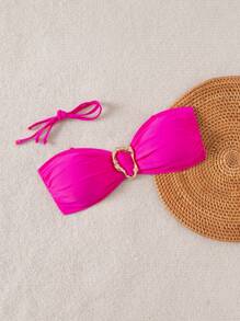 Women's Summer Halter Tie Bikini Swimwear Top, Detachable Strap, For Beach & Holiday