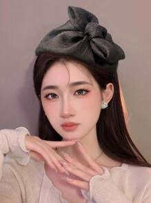 1 Pc Women's New Sweet Aristocratic Bow Side Small Top Hat Feather Headband,Hairband,Hair Hoop Headbands