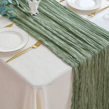 12pcs Cheesecloth Table Runner, 6ft Gauze Fabric, Soft Green Crinkle Voile Mesh, Boho Bridal Wedding Party Table Decor, Christening Baptism Christmas Decorations - Sage Green - View 9