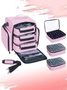 Cutie de depozitare pentru ojă cu 90 de sticle, poate conține până la 90 de sticle (15 ml/0,5 oz), cu 3 buzunare detașabile și 4 buzunare cu fermoar, ideală pentru pasionații de nail art și manichiuriste. Cadou excelent pentru femei, cadou de Crăciun, cadou pentru femei. - Multicolor - Vizualizare 14