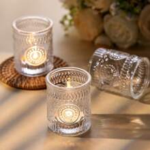 6pcs/Set Glass Wish Candle Holders, Large Capacity For Dining Table Centerpieces, Tea Light Candle Holders For Weddings, Parties, Home Decor - Multicolor - View 9