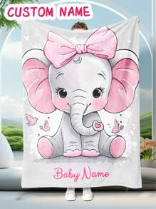 1pc Pink Elegant Custom Name Milestone Blanket With Cute Elephant Flower Wreath Design For Newborns Boy Girls' Photography Baby Shower Family Decorations Gifts, Personalized Custom Flannel Blanket For Children Featuring A Hand-Drawn Design, Tailored To The Child's Photo, Soft And Warm, Multi-Functional, Ornamental, Letter, Stylish, Modern, Colorful, Cute, Adorable, Casual, Custom, Personalized, Unique, Customized, Ideal Gifts For Him, Ideal Gifts For Her Back To School,Kids,Gala Night,Modern,Colorful,Cute - Multicolor - View 2
